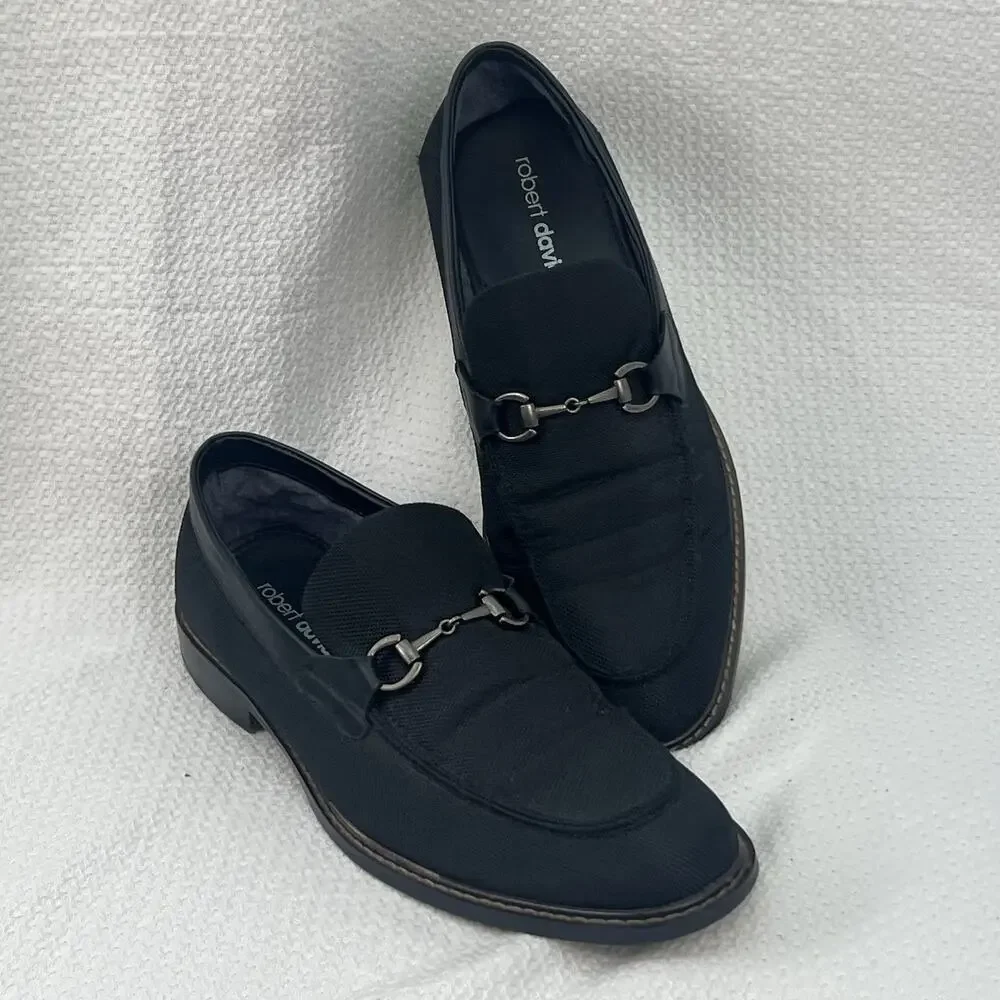 Robert David Knock Horsebit Loafers Men’s 9.5 M Black Slip On Dress Shoes